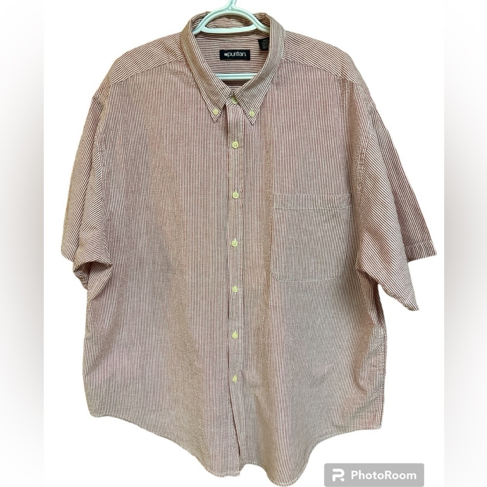 Puritan Cotton Red/White Striped Button Sown Casual Shirt 2XL (50/52)